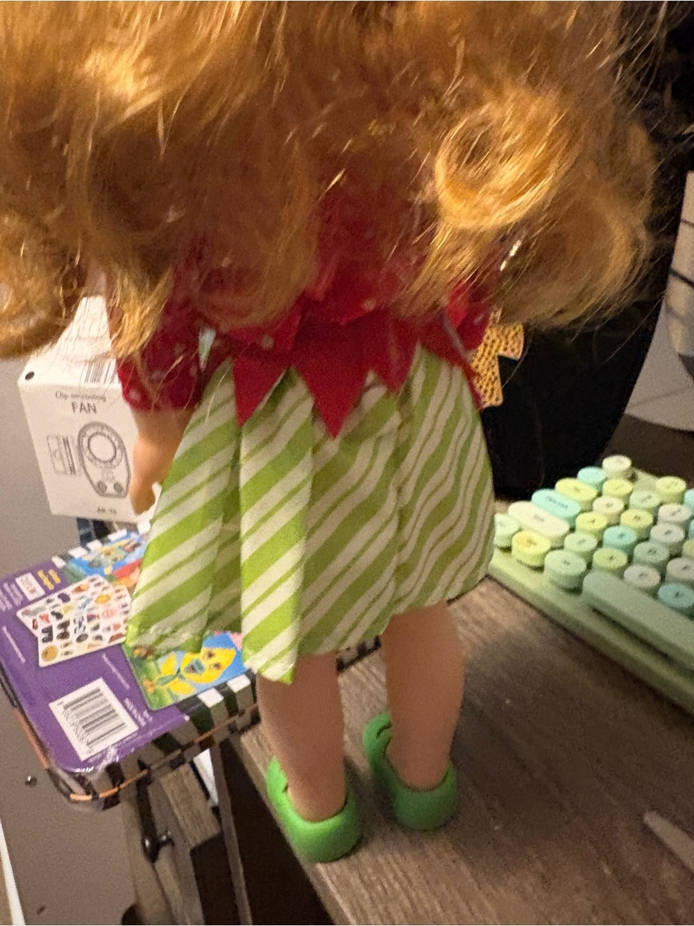 American Girl Wellie wisher doll with red green dress and lime shoes. - Picture 9 of 9